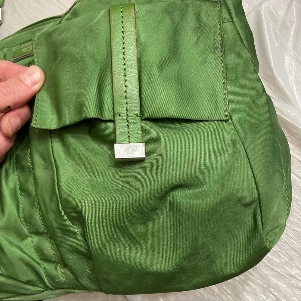 Tumi double pocket green nylon messenger bag
